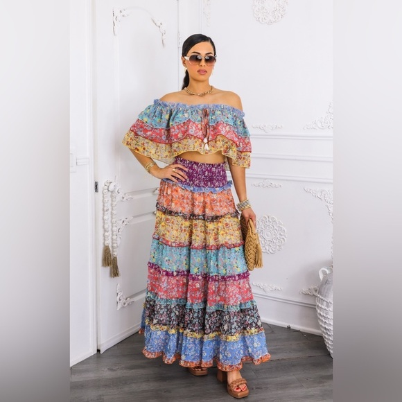 Multicolor Floral Maxi Skirt Set - Picture 5 of 12